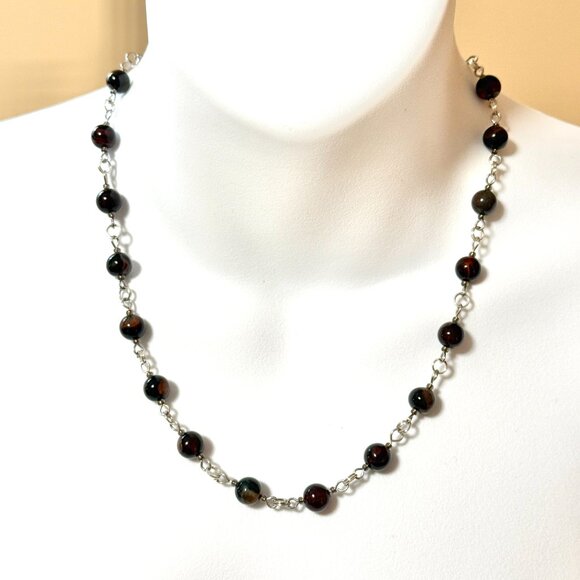 Genuine Dark Brown Agate Short Necklace, Natural Gemstone Adjustable Necklace - Picture 2 of 13